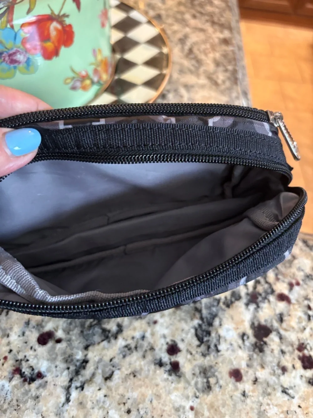 Brighton Black and Gray Patterned Cosmetic Zip Pouch